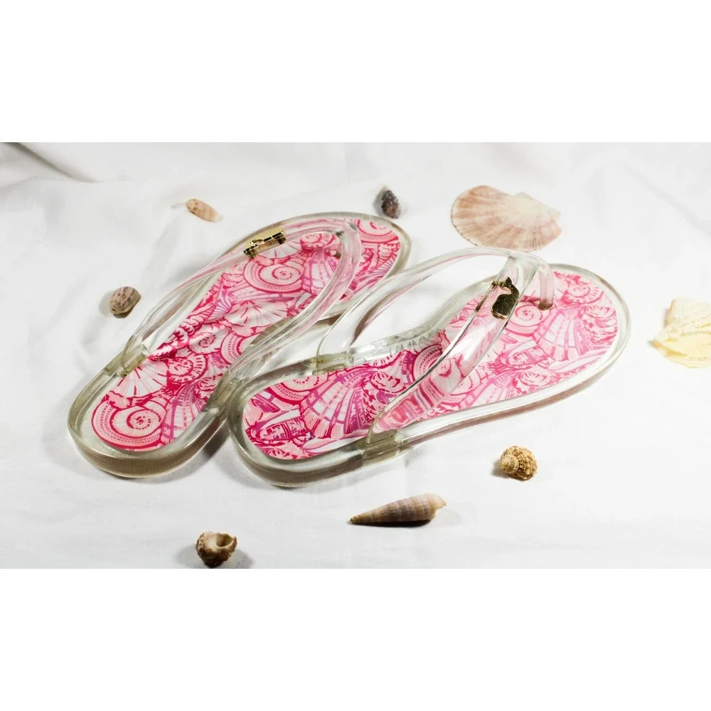 Vineyard Vines Shell Print Jelly Flip Flops Beach Pool Sandal Girls/Women Size 2